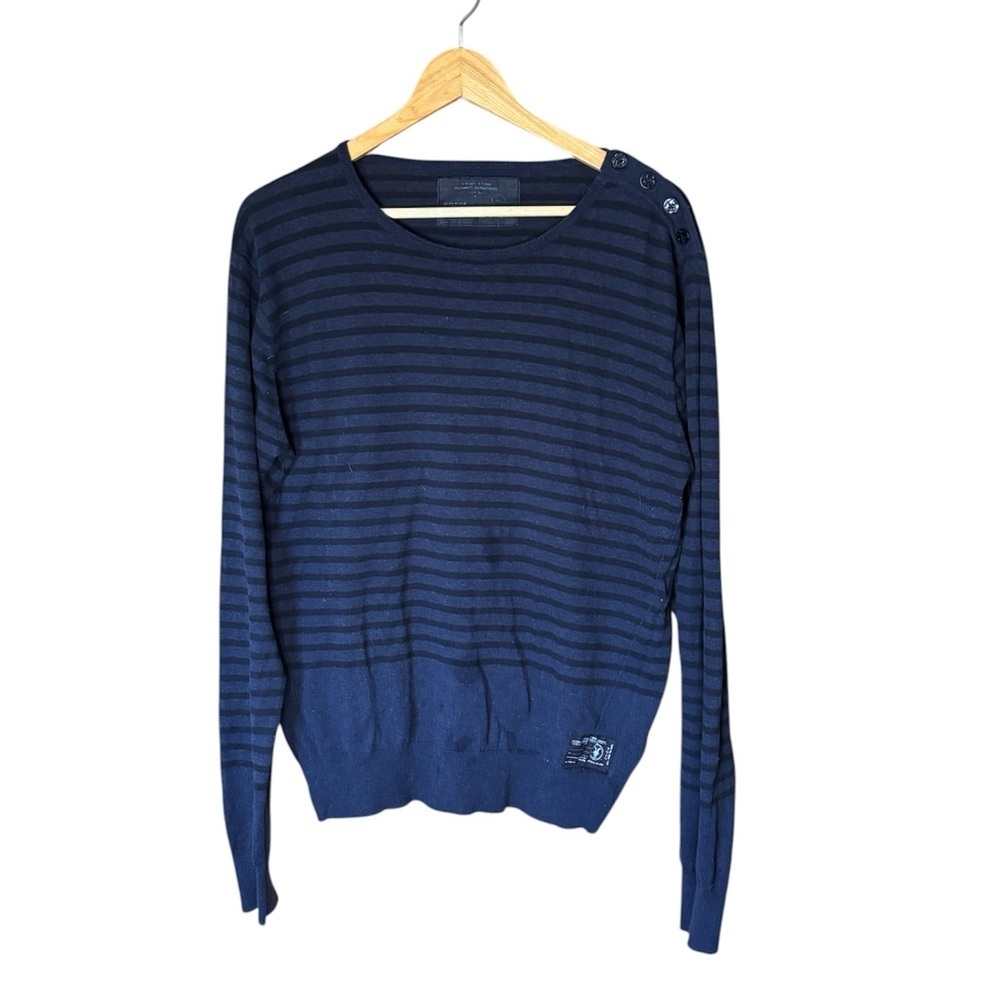 All Saints Navy Striped Crewneck Sweater